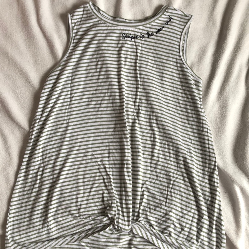 Kids sage green stripped “unique is the new cool” shirt